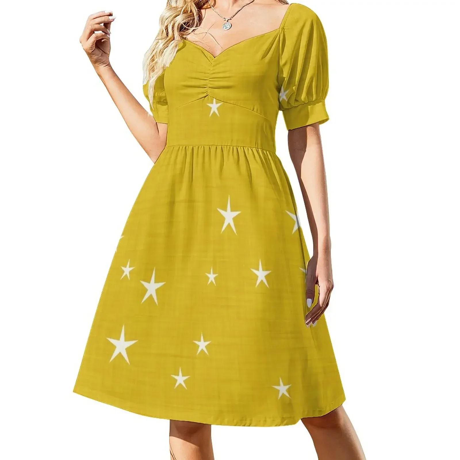 Yellow star with fabric texture - narwhal collection Sleeveless Dress Female clothing Woman dresses dresses for womens Dress