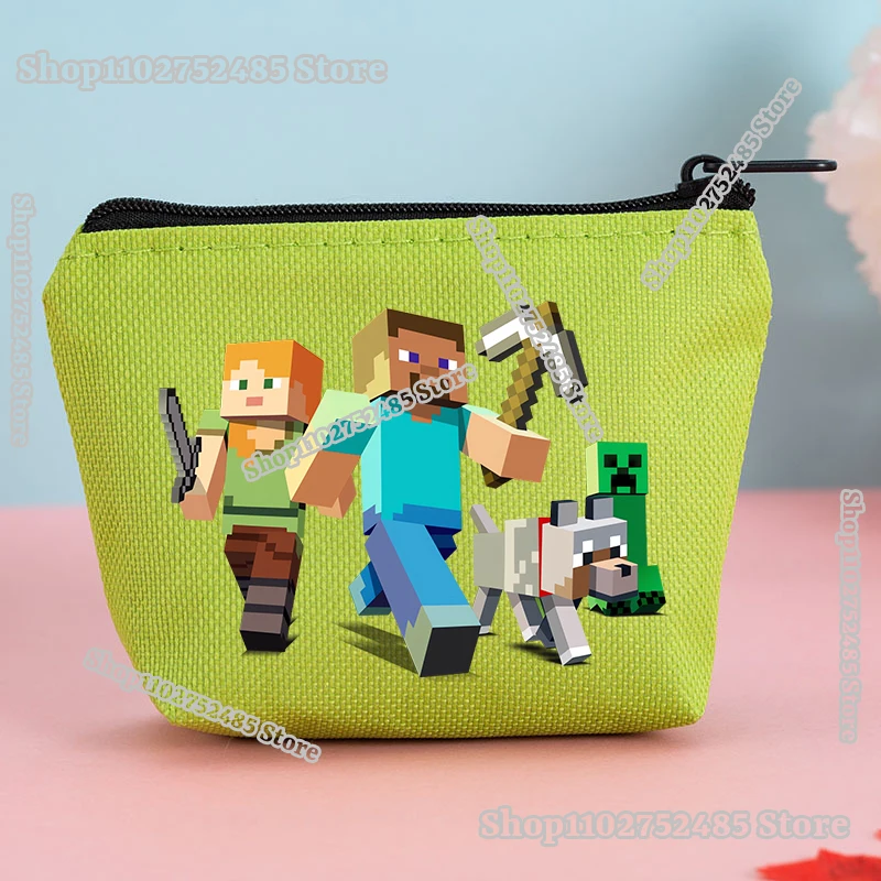 

Creeper Game Pixel Block Mini Wallets Kids Canvas Coin Purse Steve ID Credit Card Holder Zipper Storage Pouch Cardholders Gift
