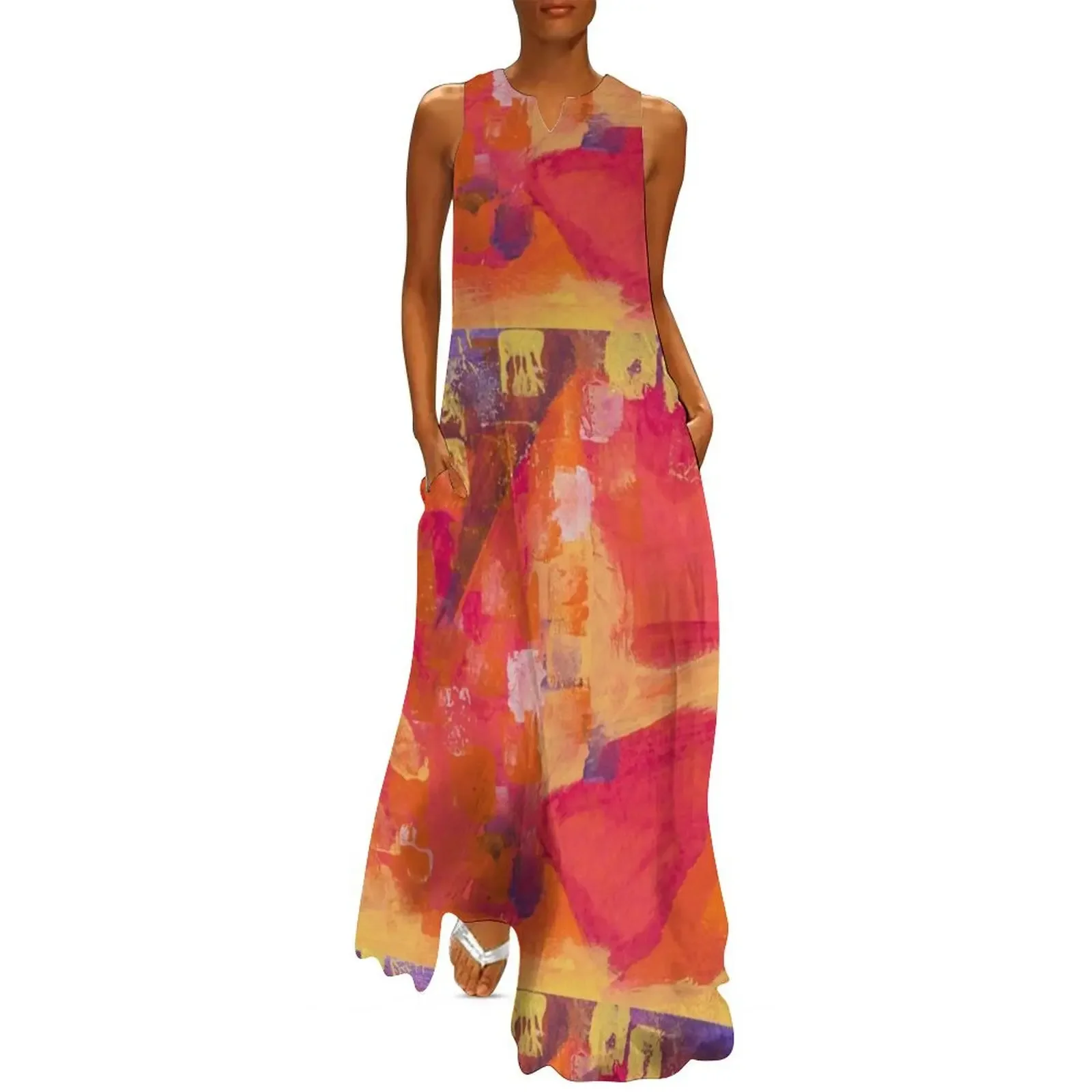 

OMA Pink & Orange Long Dress dress korean style clothing women summer 2025 Dresses for wedding party Women's summer dress
