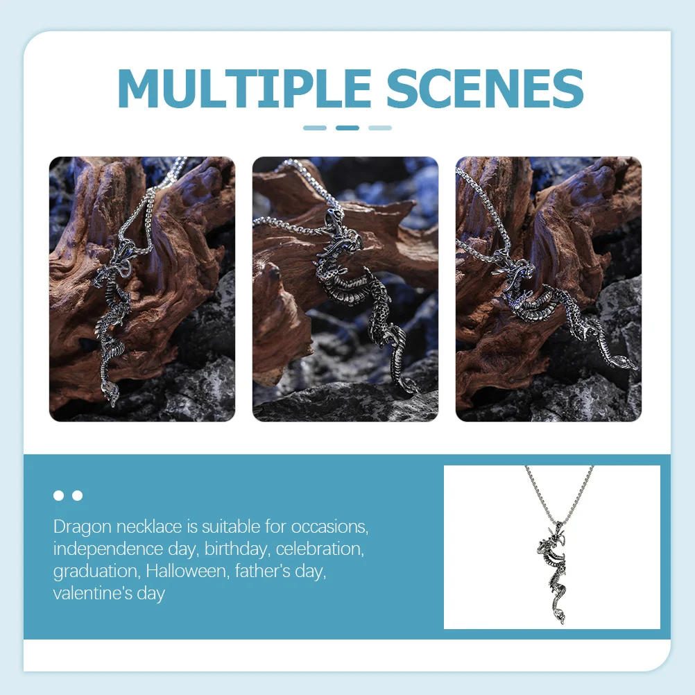 

Mens Necklace Chain Dragon Charm Alloy Punk Style for Birthday Halloween Father's Day Gift