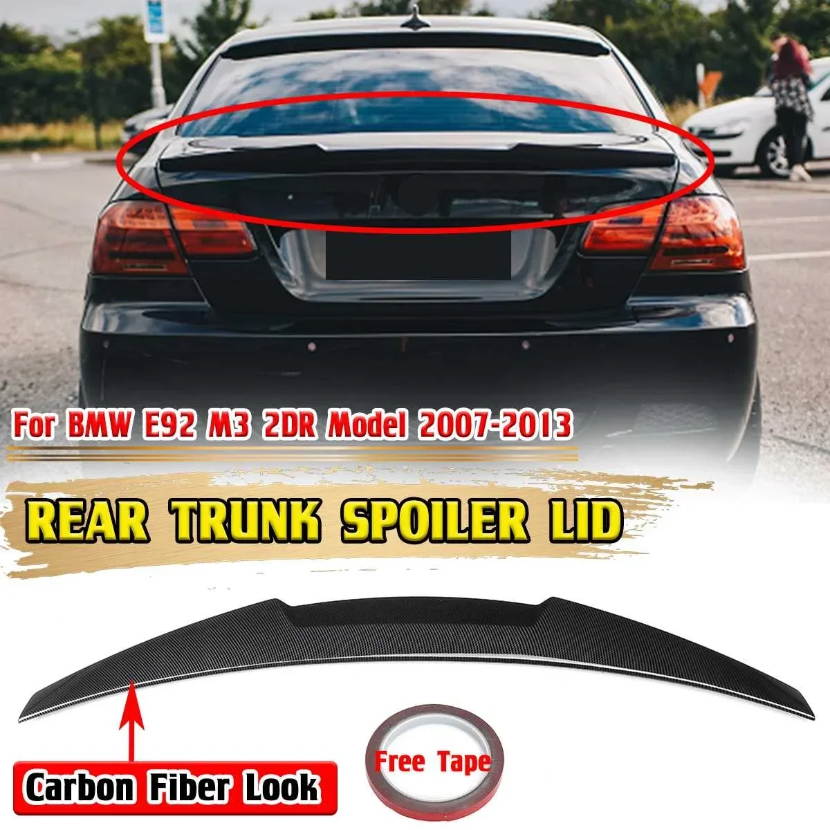 M4 STYLE Car Rear Trunk Spoiler Lid Extension Wing For BMW E92 M3 2DR Coupe Model 2007-2013 Car Rear Wing Spoiler Lid Extension