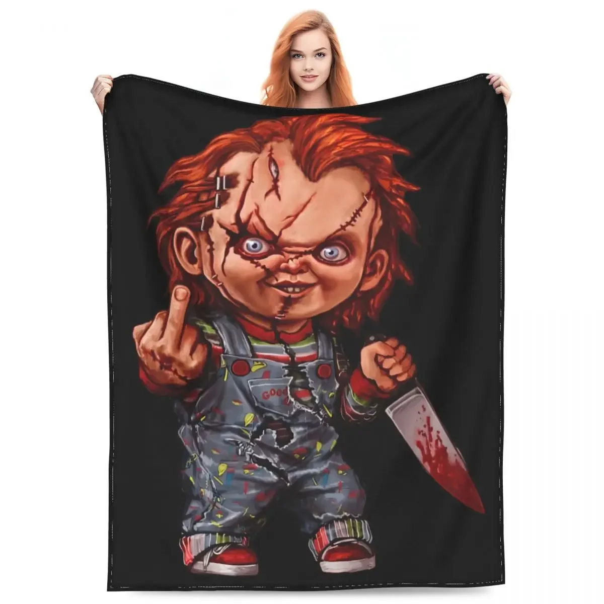 The Killer Doll Blanket Coral Fleece Plush Print Horror Chucky Cozy Super Warm Throw Blankets for Home Bedroom Bedding Throws