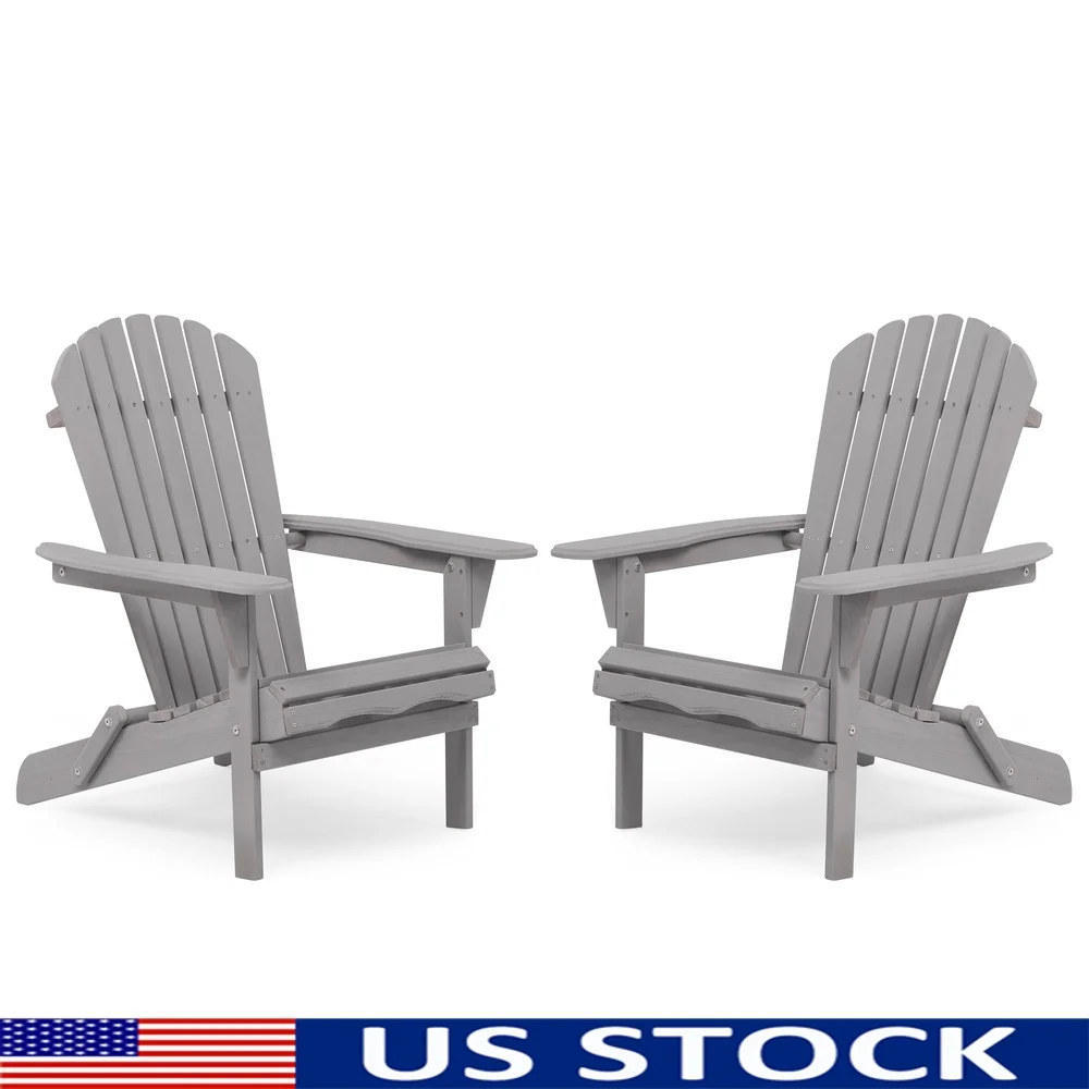 

Wooden Adirondack Chair Set of 2 Folding Outdoor Lounge Chairs Patio Deck Garden Space Saving Lightweight Comfort
