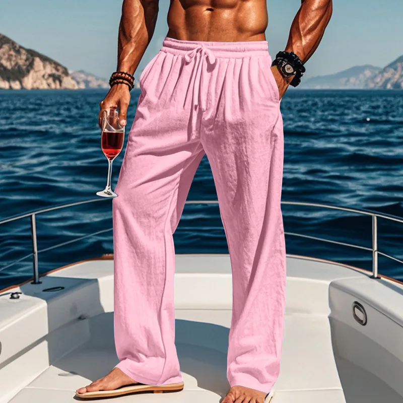 

Мужские 7-цветные дышащие льняные штаны для йоги, свободная повседневная спортивная одежда на весну/лето 2021, европейский и американский стиль