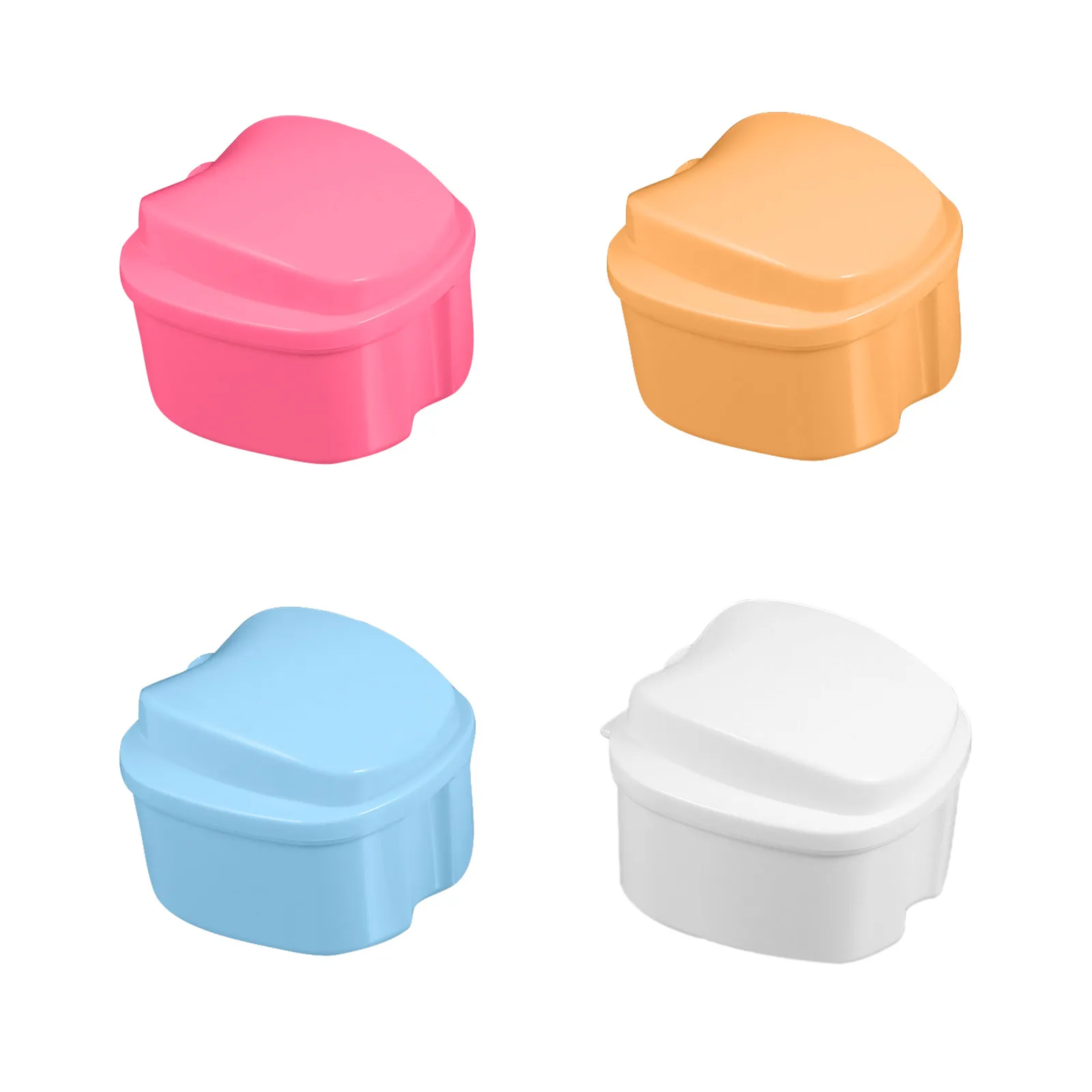 4Pcs Denture Bath Box Plastic False Teeth Storage Container Hanging Strainer Design for Daily Cleaning Overnight Soaking