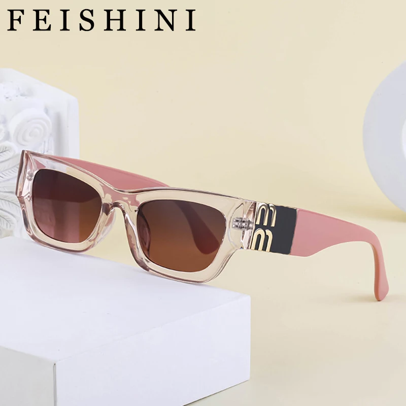 Feishini Star Quality Original Sunglasses Women Cat eye UV400 Luxury Brand Fashion Vintage Trendy Narrow Eyewear UV Protection