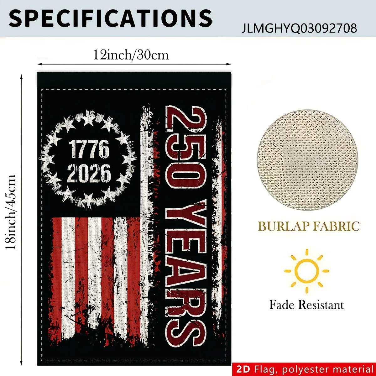 2D Flat, 2D Flat Banner, 1pc American 250th Anniversary Decoration Background Garden Flag Flat, 30cm/45cm, 12in/18in, No Need for Power Generation, Polyester Fabric, Can Be Used as Background Decoration During the Anniversary Celebration, 2D Flat
