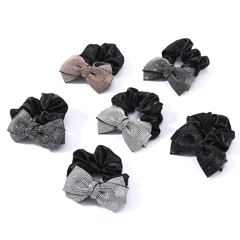 1PCS Rhinestones Hair Bows Scrunchies Ties Rope Elastic Rubber Bands Ponytail Holder Girl Hair Accessories