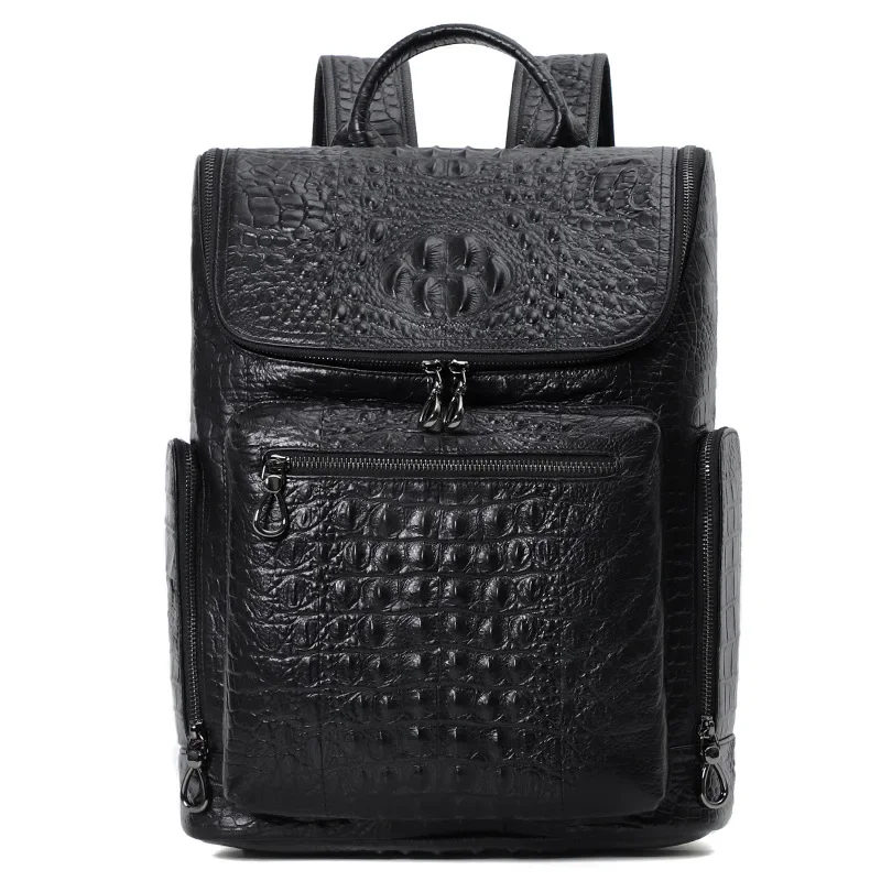 2024 New Brand Fashion Alligator Genuine Leather Men Backpacks Real Natural Leather Student Backpack Business Laptop School Bag