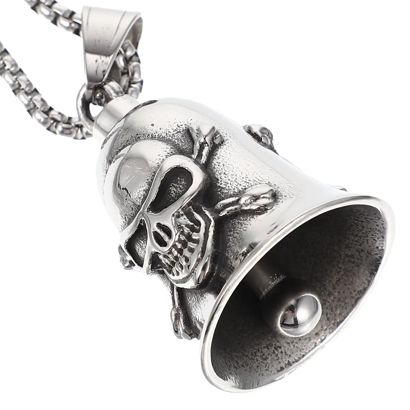

1 set Skull Bell Pendant Necklace Retro Motorcycle Titanium Steel Men Jewelry Lightweight Riding Chain Accessory Mini Keychain