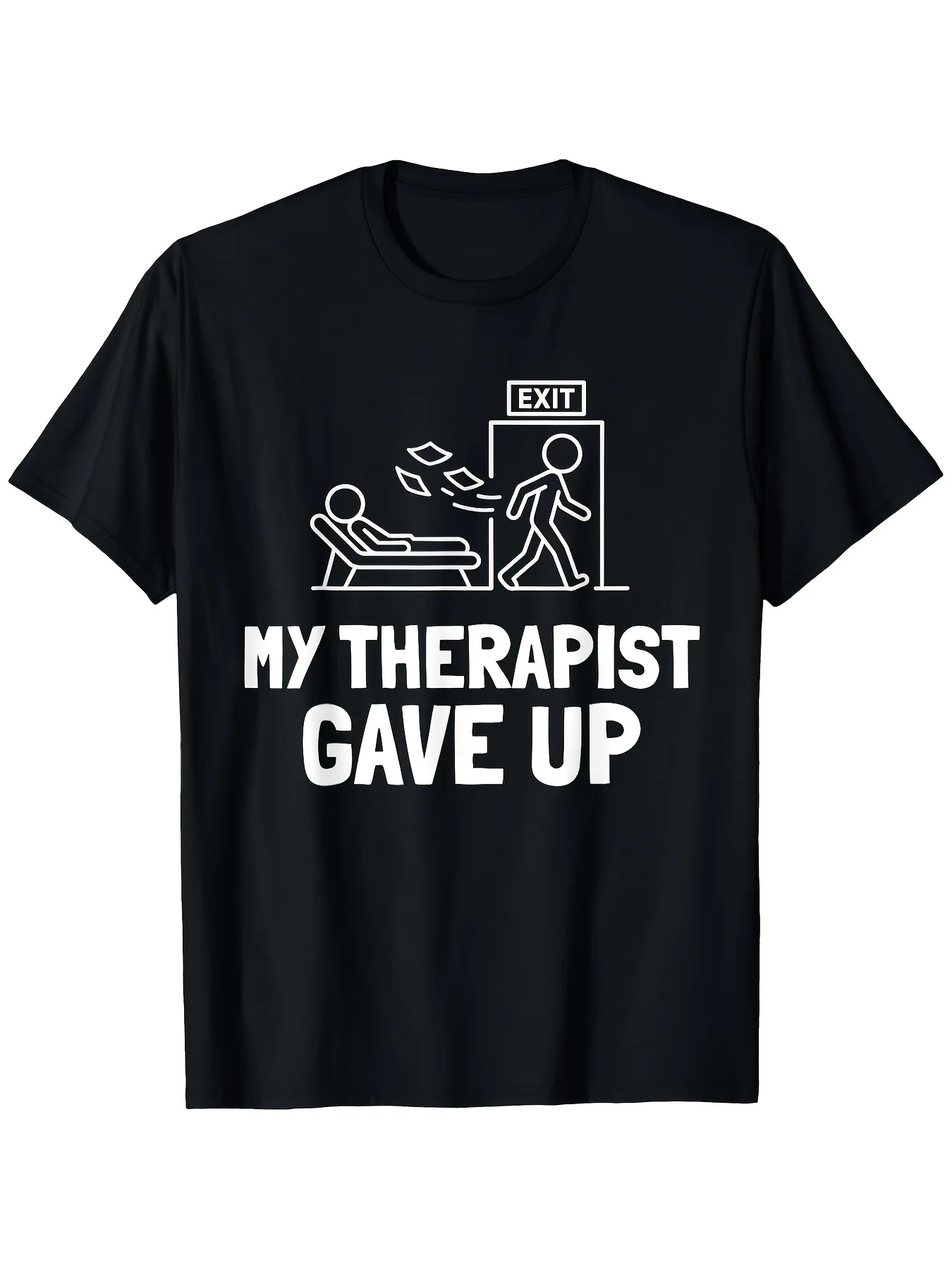 Mi terapeuta se dio por ganada, camiseta con humor divertido | Camiseta informal con cuello redondo y manga corta con estampado gráfico en negro, ajuste cómodo, perfecta para hombres adultos, para todas las estaciones, cuello redondo, tela ligeramente elástica, estampado aleatorio, corta, talla grande
