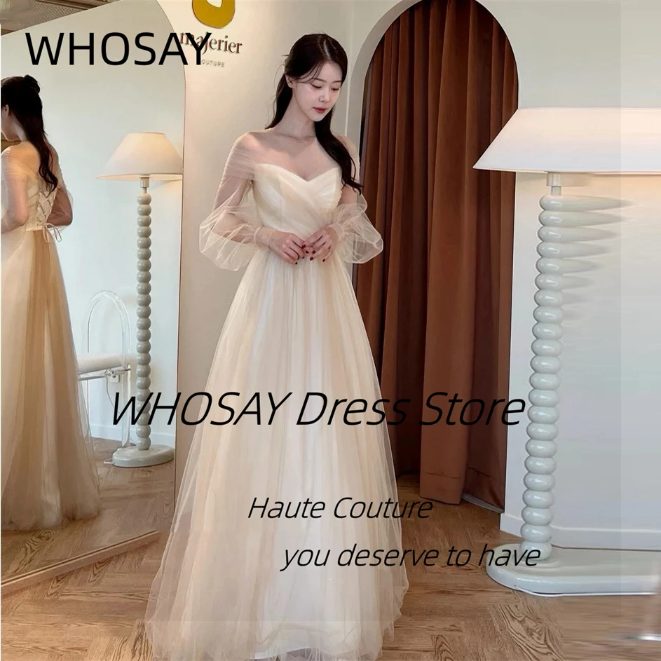 

WHOSAY Korea Brides Wedding Dresses Long Sleeves Vestido De Novia 2024 Lace Up Back A Line Formal Occasion Gowns Tulle 웨딩드레스