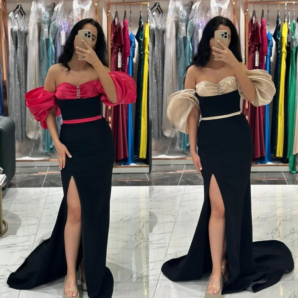 

Customized Jersey Sequined Ruched Celebrity A-line Off-the-shoulder Bespoke Occasion Gown Long Dresses