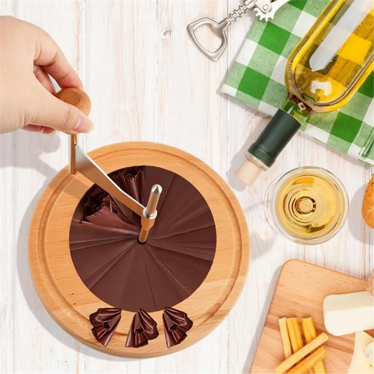Utility Design Stainless Steel Cheese Curler with Wood Base, Ideal for Cheese and Chocolate Shavings