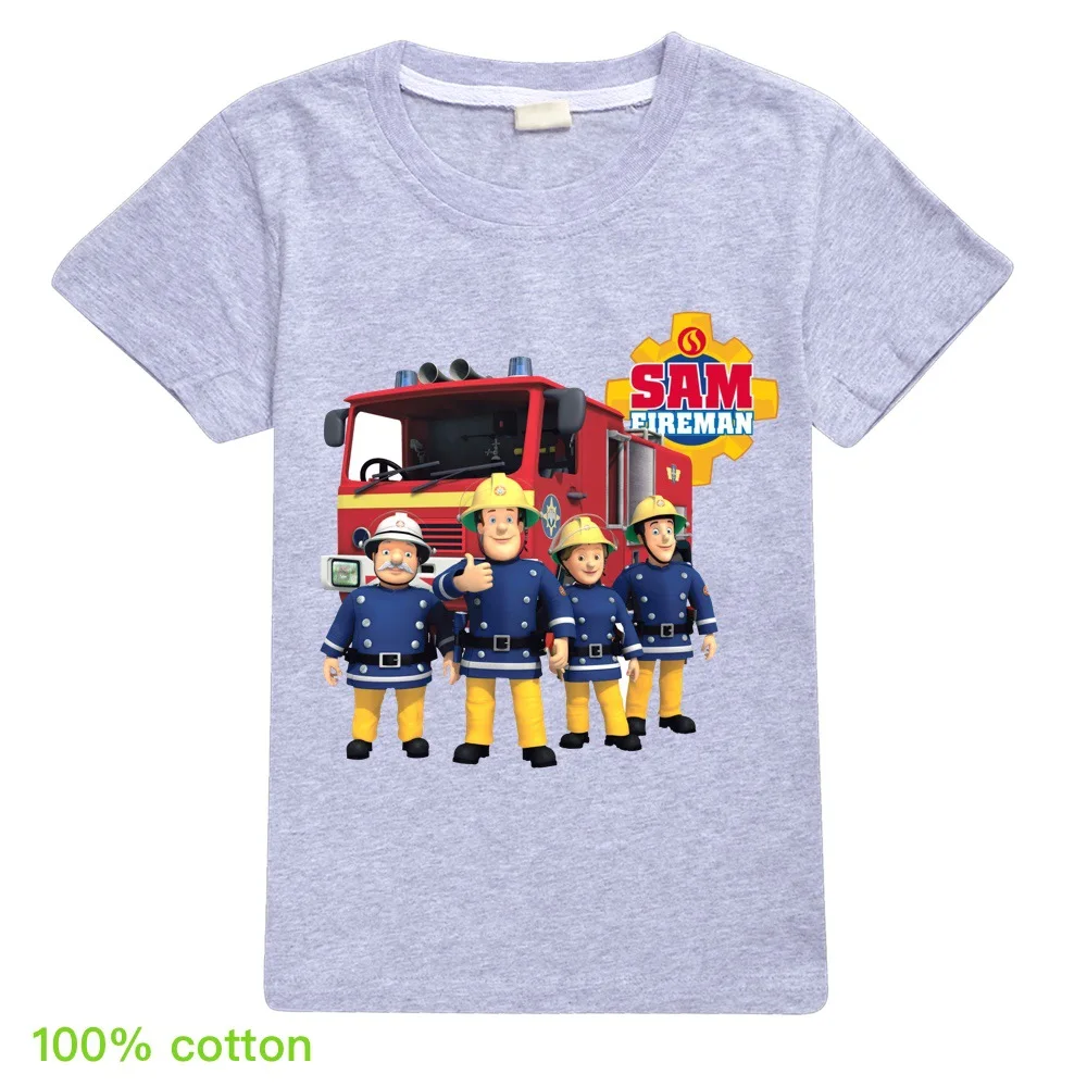 Newest Fireman Sam Camiseta Kids Summer Clothes Junior Boys Short Sleeve Tops Baby Girls Pure Cotton T-shirts Children Clothing