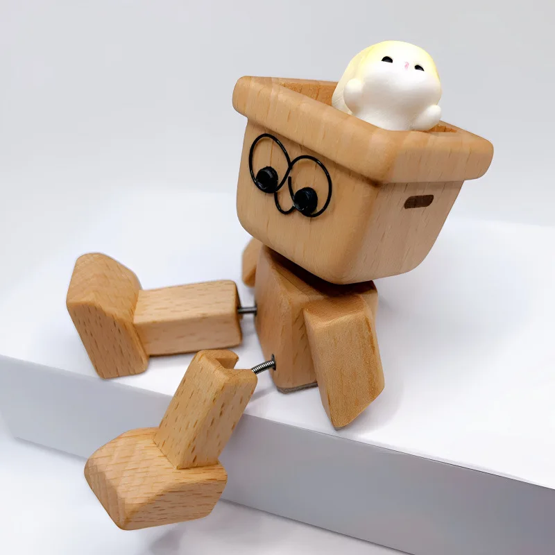 

Shaking Wooden Man Figurine Handmade Shaking Feet Wooden Miniatures Desktop Decor Creative Gifts with Multiple Magnetic Decor
