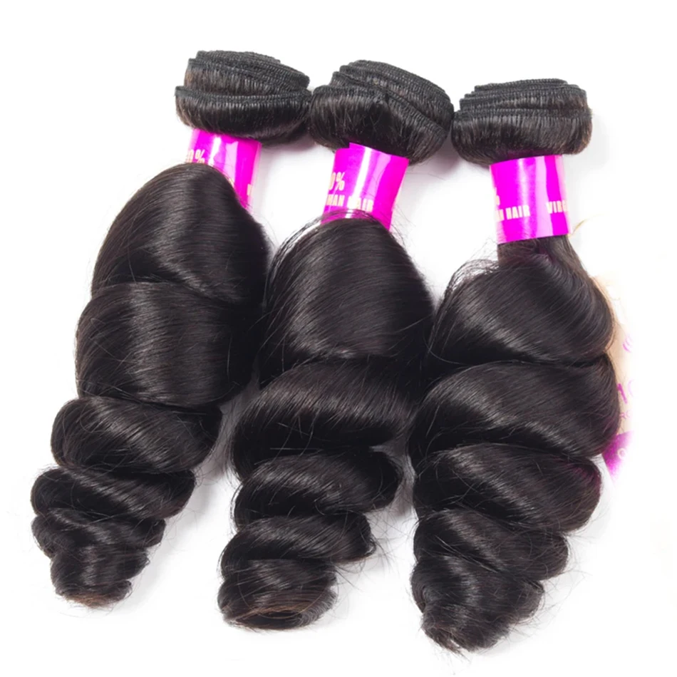 Loose Body Wave Bundles with Frontal Ear to Ear 13x4 Brazilian Human Hair 3 Bundles with 4x4 HD Transparent Lace Closure Natural