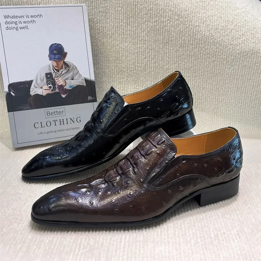 Men's Handmade Genuine Leather Python Pattern Loafers 2025 Spring Autumn Formal Oxford Wedding Shoes Office Footwear