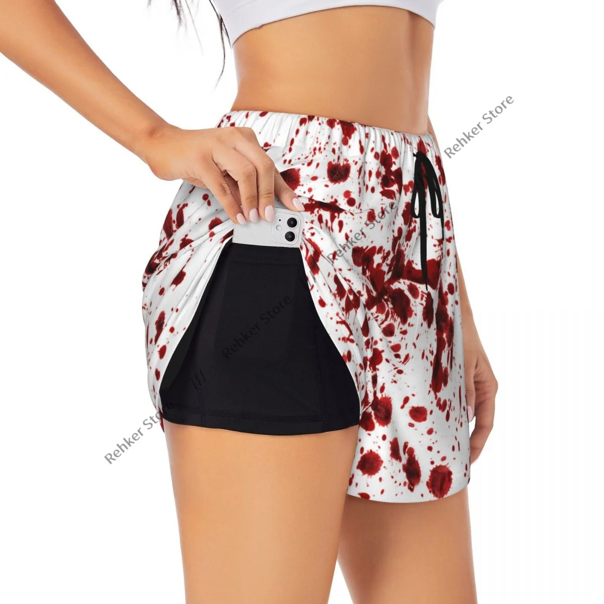 Yoga Shorts for Fitness Shorts Biker Workout Running Sports Splashes Of Blood Bloodstain Horror Scary Quick Drying With Pocket