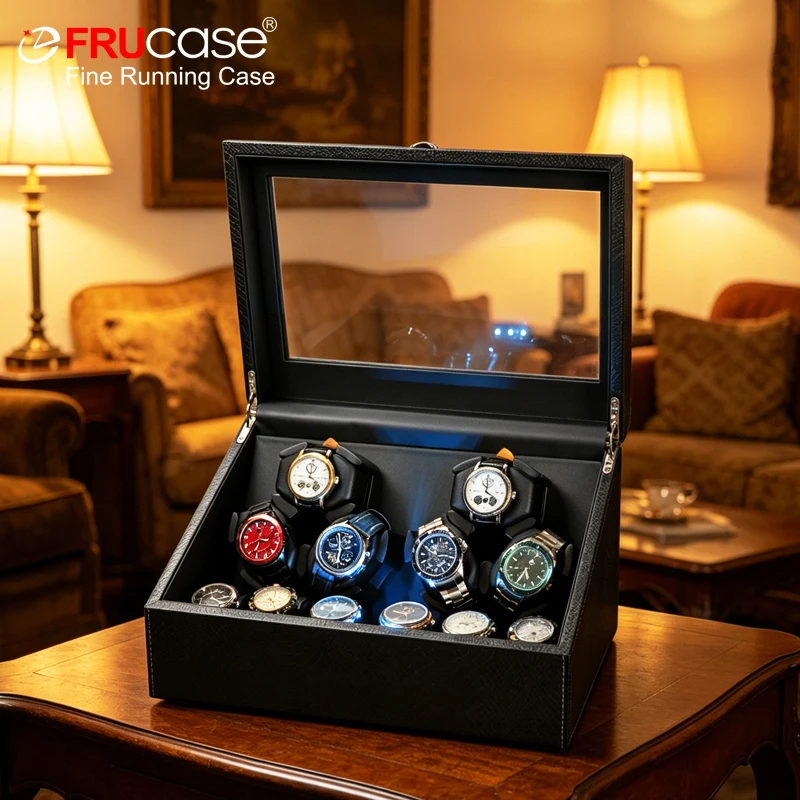 

FRUCASE PU Watch Winder для автоматических часов Автоматическое заводное устройство 6+6 часов