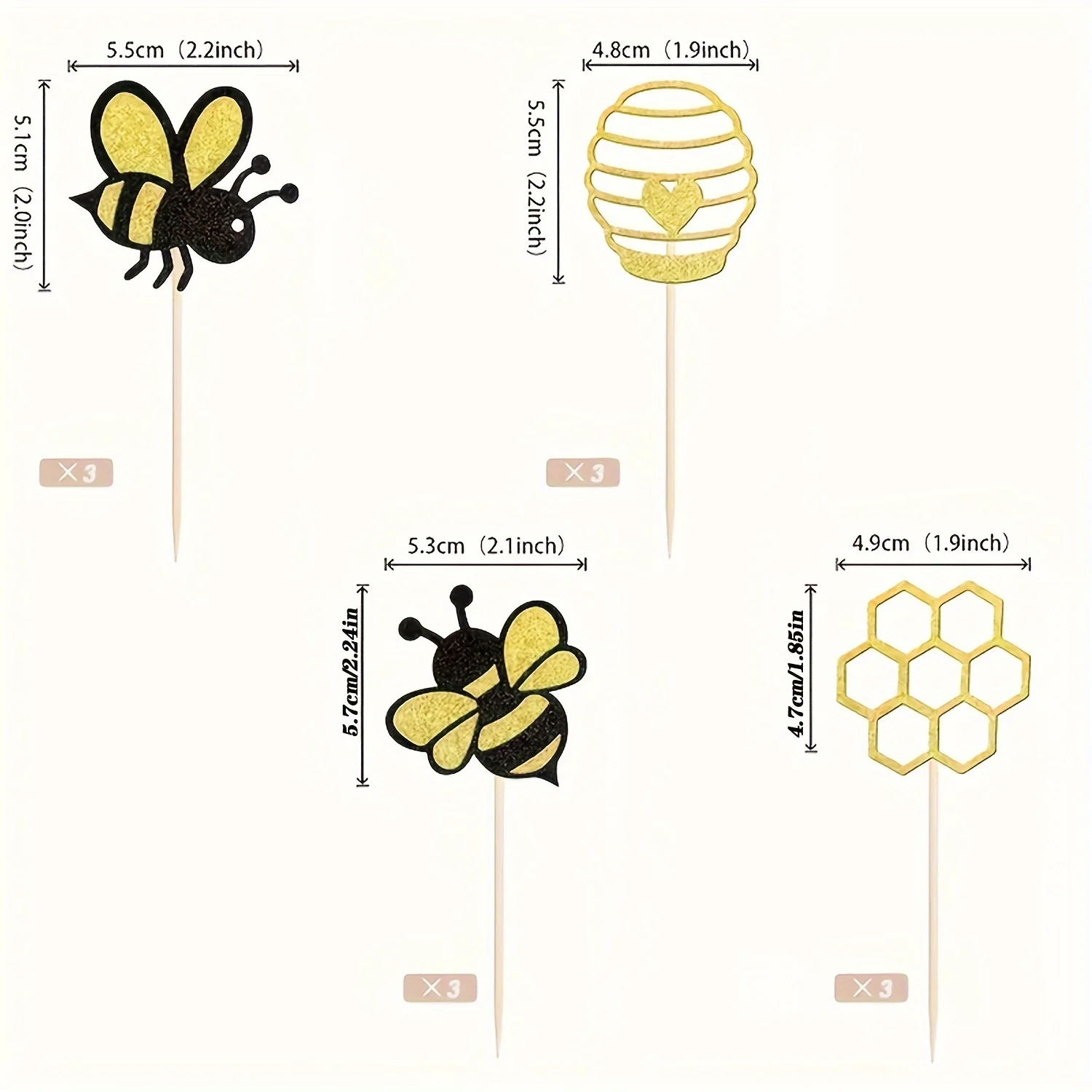 12 Stück Bienen-Kuchenaufsätze, Bienen-Themen Geburtstagsparty-Dekorationszubehör – Detail 1