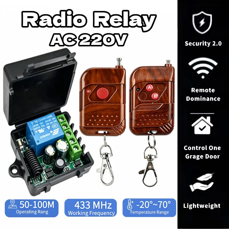 AC110V 220V 1-Channel 10A Relay Receiver and Transmitter Universal Wireless RF433MHz Remote Control for Garage Door Command