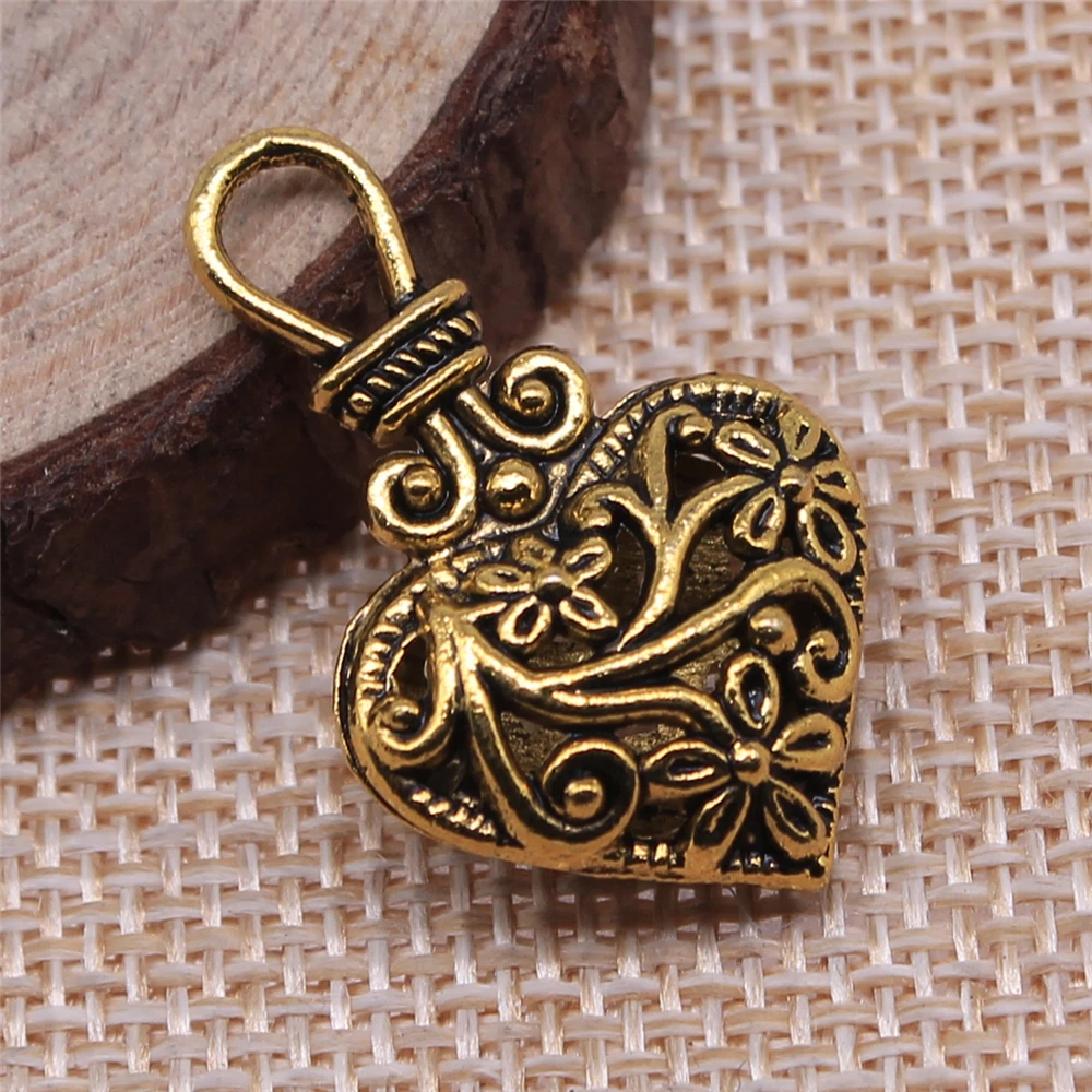 3D Heart Charm with Flower Pattern for DIY Jewellery Making