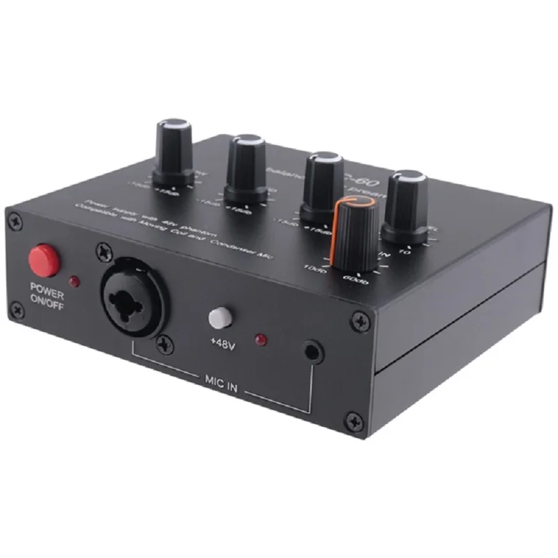 MIC-60 3-Band Equalizer Balanced Mic Preamp Microphone Preamplifier with DC Cable and 3.5mm Cable