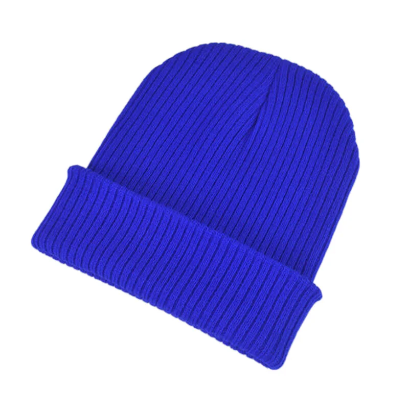 Autumn Winter Men Women\'s Hats Solid Striped Cuff Beanie 100% Acrylic Soft Stretchy Knit Skull Cap Black Grey Blue Dark Green