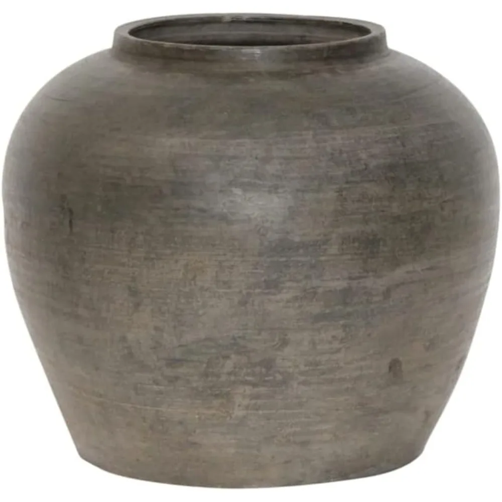 Rustic Vintage Pottery Jar, Charcoal Gray Handmade Vase, Farmhouse Decorative Accent, Varying Sizes & Colors