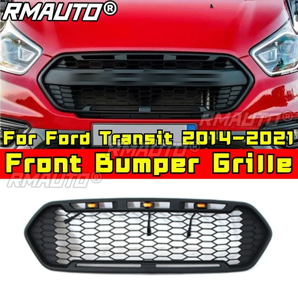 For Ford Transit 2014-2021 Europe CUSTOM Edition Car Accessories Front Racing Radiator Grilles Car Front Bumper Grill Body Kit