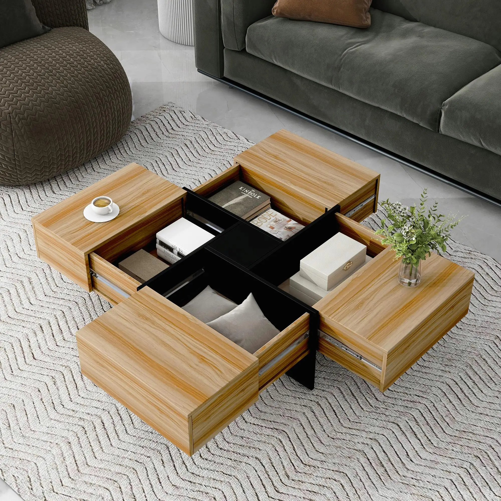 

Stylish Coffee Table with 4 Hidden Storage Spaces, Extendable Sliding Top, UV High-Gloss Finish, 31.5” x 31.5” for living