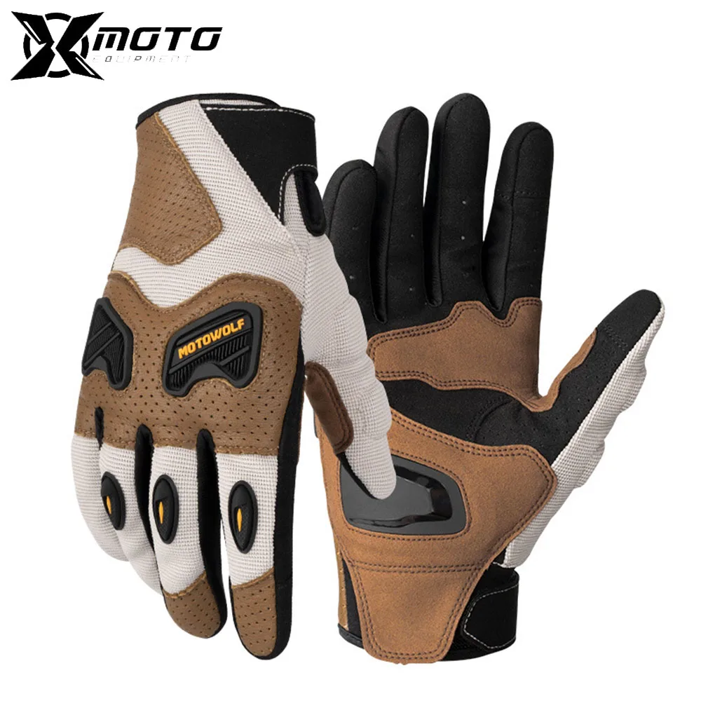 

Genuine Leather Summer Motorcycle Gloves Breathable Mesh Motorcycle Riding Touch Screen Gloves Anti Drop Moto Gloves