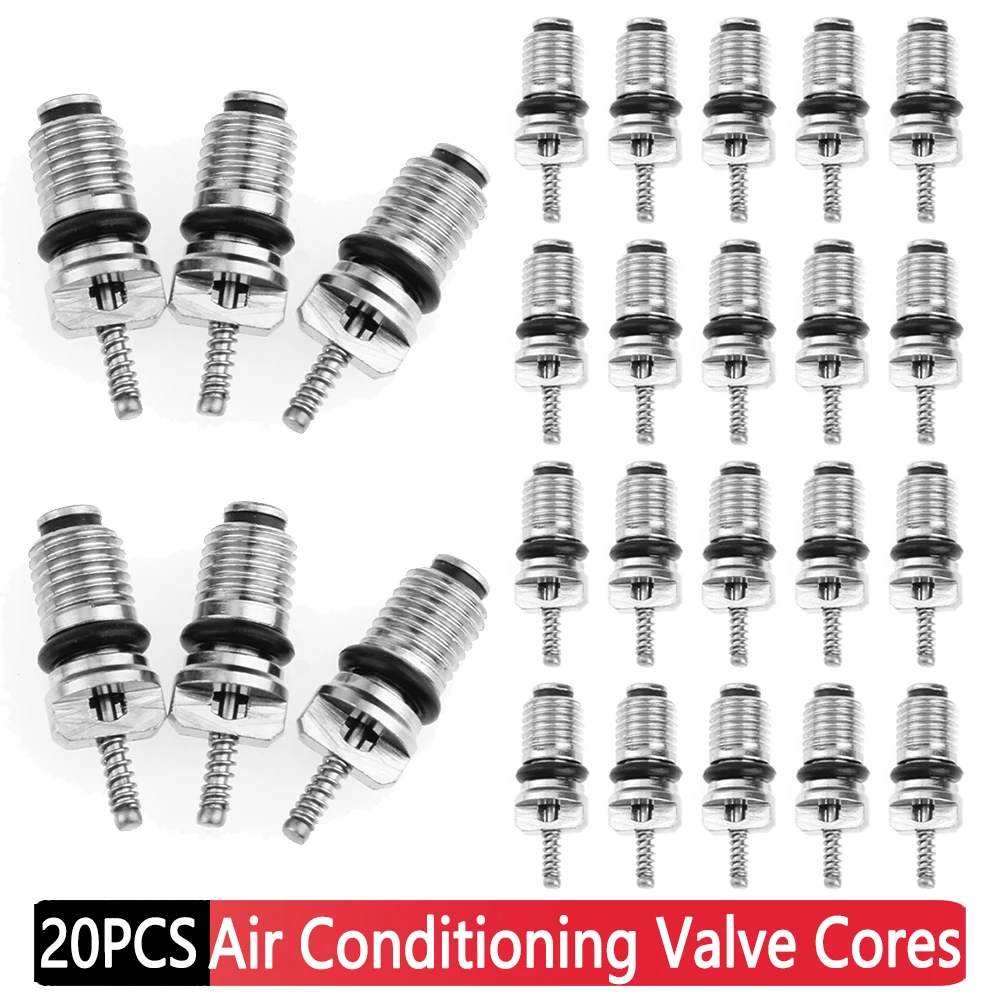 20pcs Car A/C Valve Cores Universal R134a Copper Air Conditioning System Seal Kit for Replacing Refrigerant Valve Core Leakage