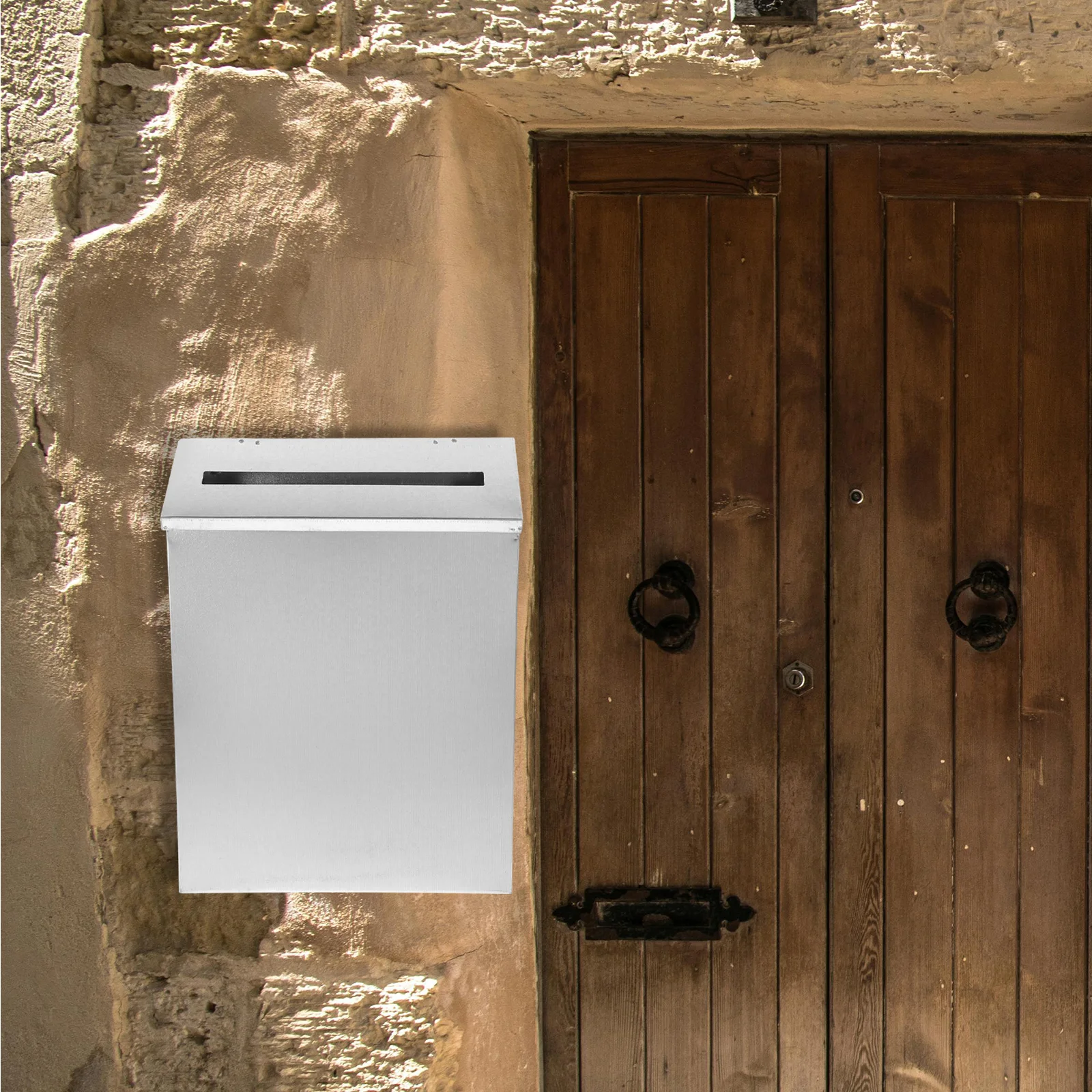 

Wall Mounted Iron Mailbox Large Storage Rustic Design Weather Resistant Suggestion Box for Exterior Outdoor Use