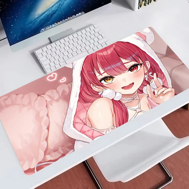 Cute Red Hair Anime Large Mouse Pad Hololive Houshou Marine Professional Gamer Keyboard Mat Kawaii carpet PC Computer Mousepad
