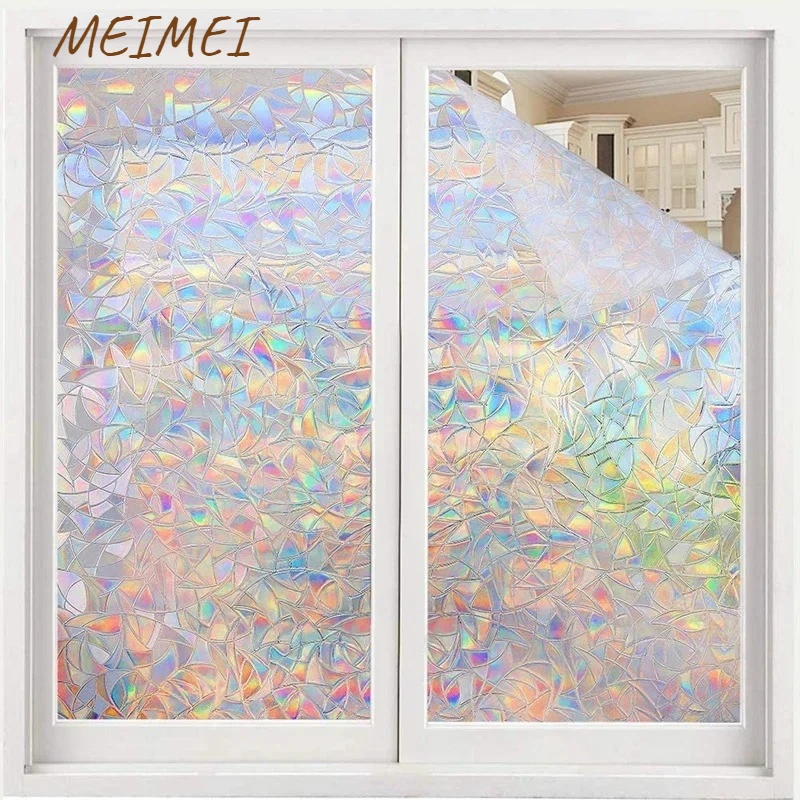 

3D Rainbow Effect Window Stickers 45X500cm Stained Glass Vinyl Self Adhesive Decal Static Cling Anti UV Home Decorative Films