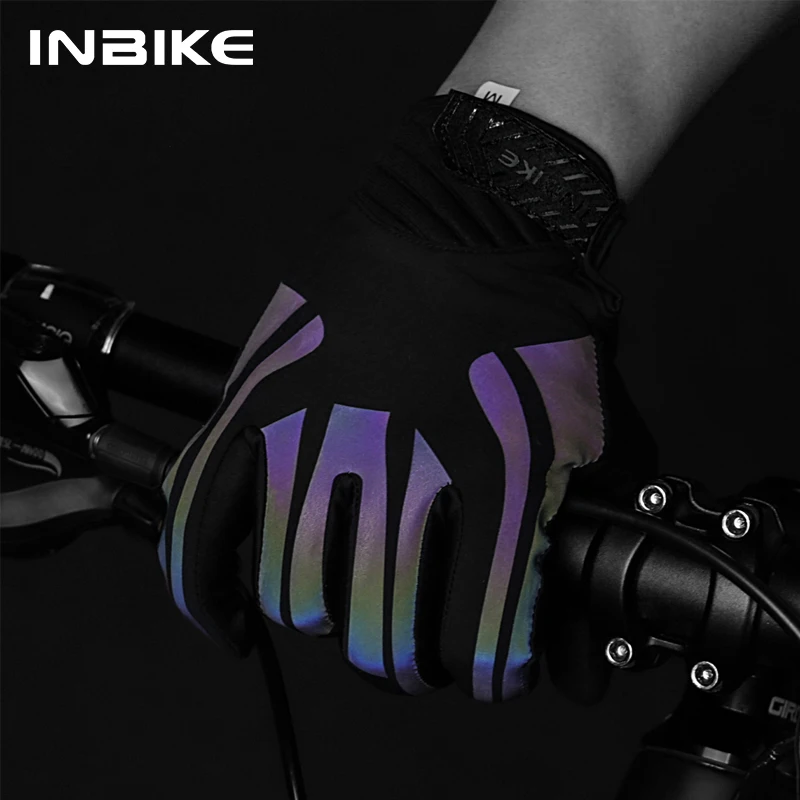 INBIKE MTB Cycling Gloves Padding Full Finger Colorful Reflective Bike Gloves Men Touch Screen Non-slip Men Bicycle Gloves MF339