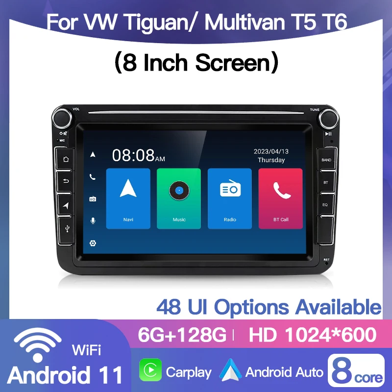 Android 2Din Car Stereo For VW / Volkswagen Tiguan/Transporter Und Multivan T5 T6 Radio Multimedia Player Navigation Carplay BT