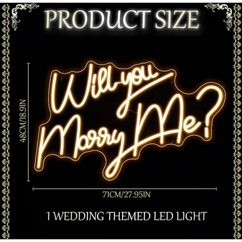 Grande Will You Marry Me Sign LED Wall, Warm White, 5V USB, Proposta, Noivado, Festa, Dia dos Namorados, 28 em x 19 em