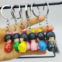 Hot Selling Japanese KOKESHI Doll Key chain Metal Key Ring Charms Party Gifts