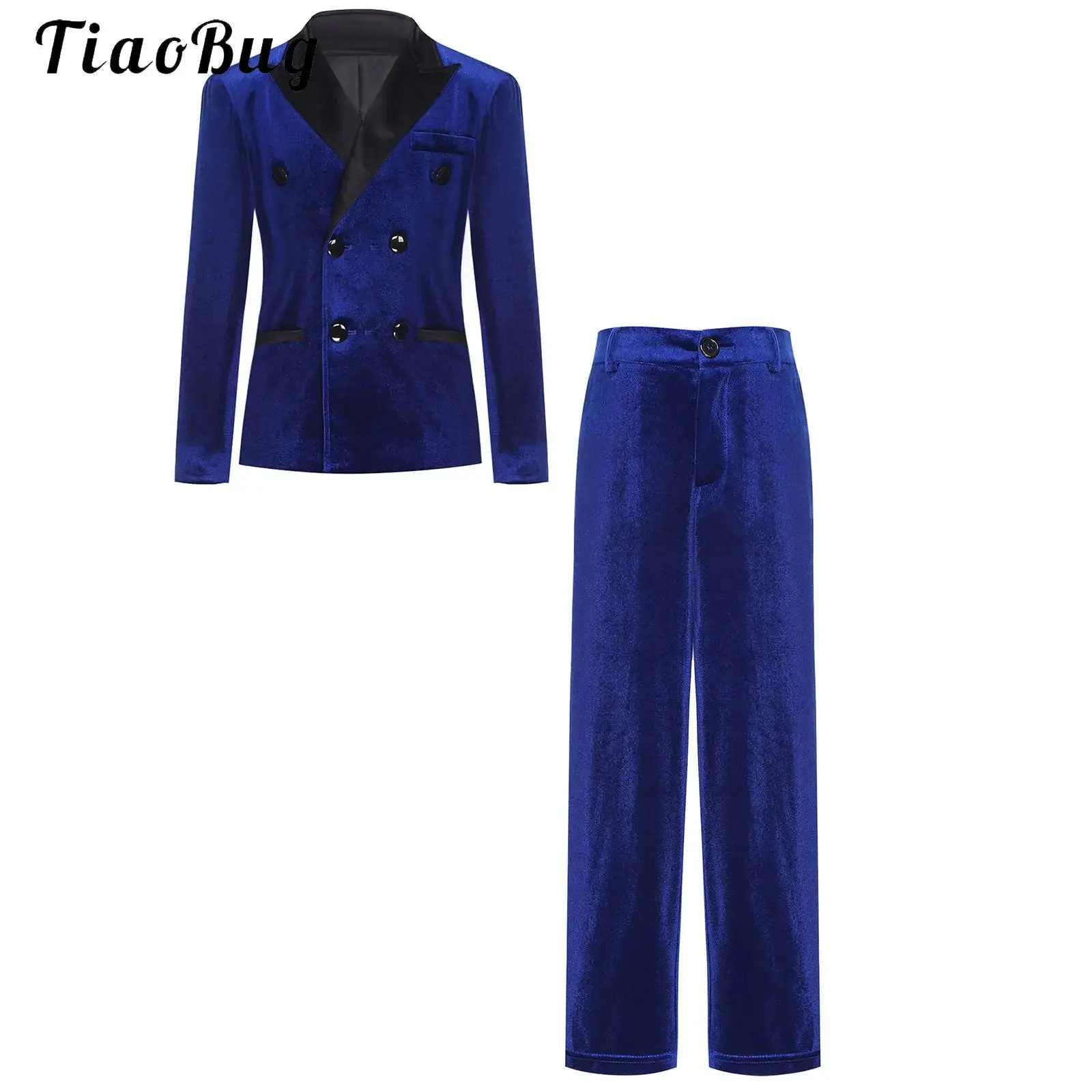 

Kids Elegant Gentleman Velvet Outfit Boys Formal Velvet Suit Lapel Long Sleeve Blazer Jacket +Pants Wedding Birthday Party Suit