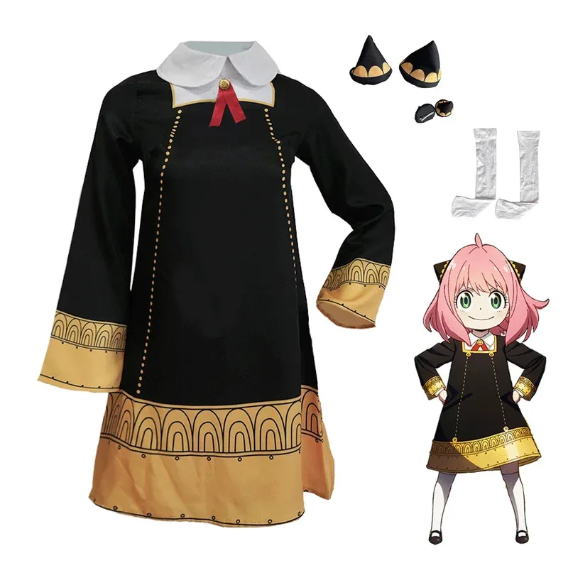

Anime Spy Family Anya Fake Cosplay Costume Toddler Children Anya Cospla Kawaii Black Dress Party Clothes parrucca Halloween Wome