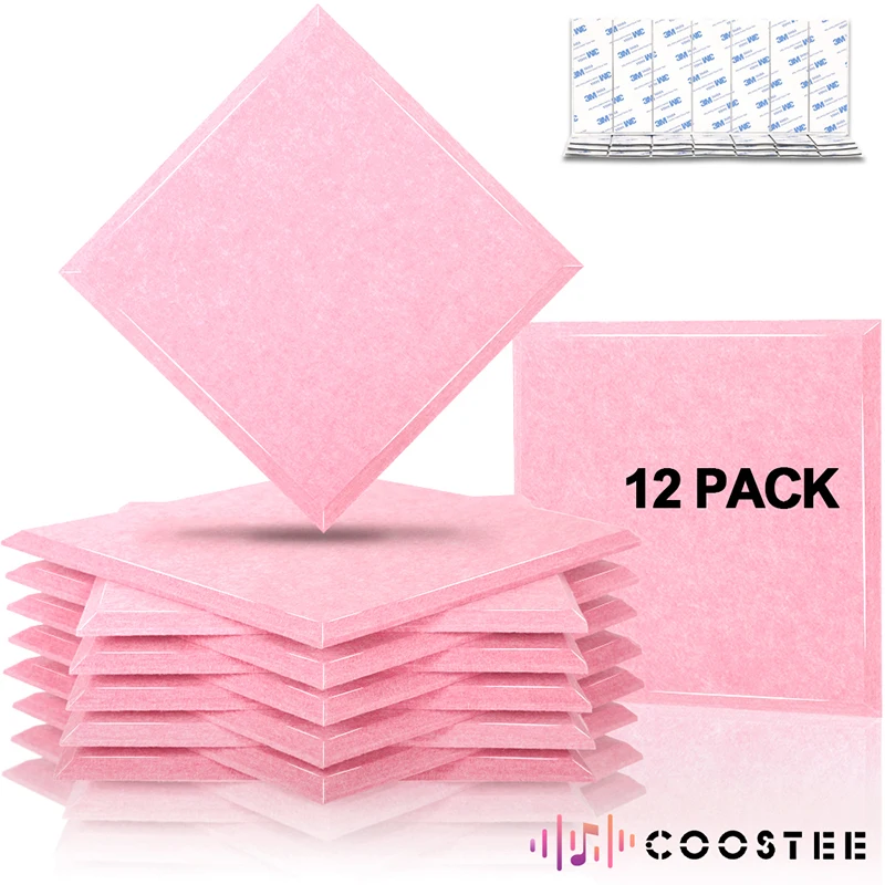 12 Pack 30*30cm Noise Absorbing Acoustic Panels Bedroom Square Panel Self-Adhesive Absorb Noise Sound Isolator Home Accessories