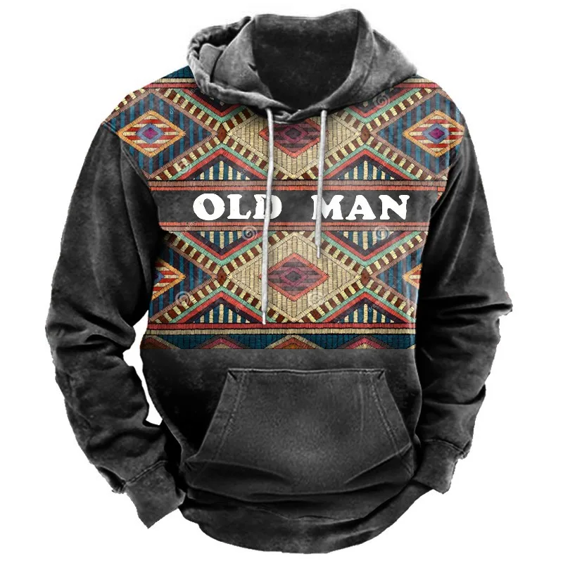 Vintage 3D Print Men's Hoodies Indian Style Pullover Oversized Casual Sweatshirt Tops Male Daily Streetwear Y2k Clothing For Men