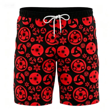Men's Anime Pattern Printed Short Red and Black Symbol Pattern Casual Shorts