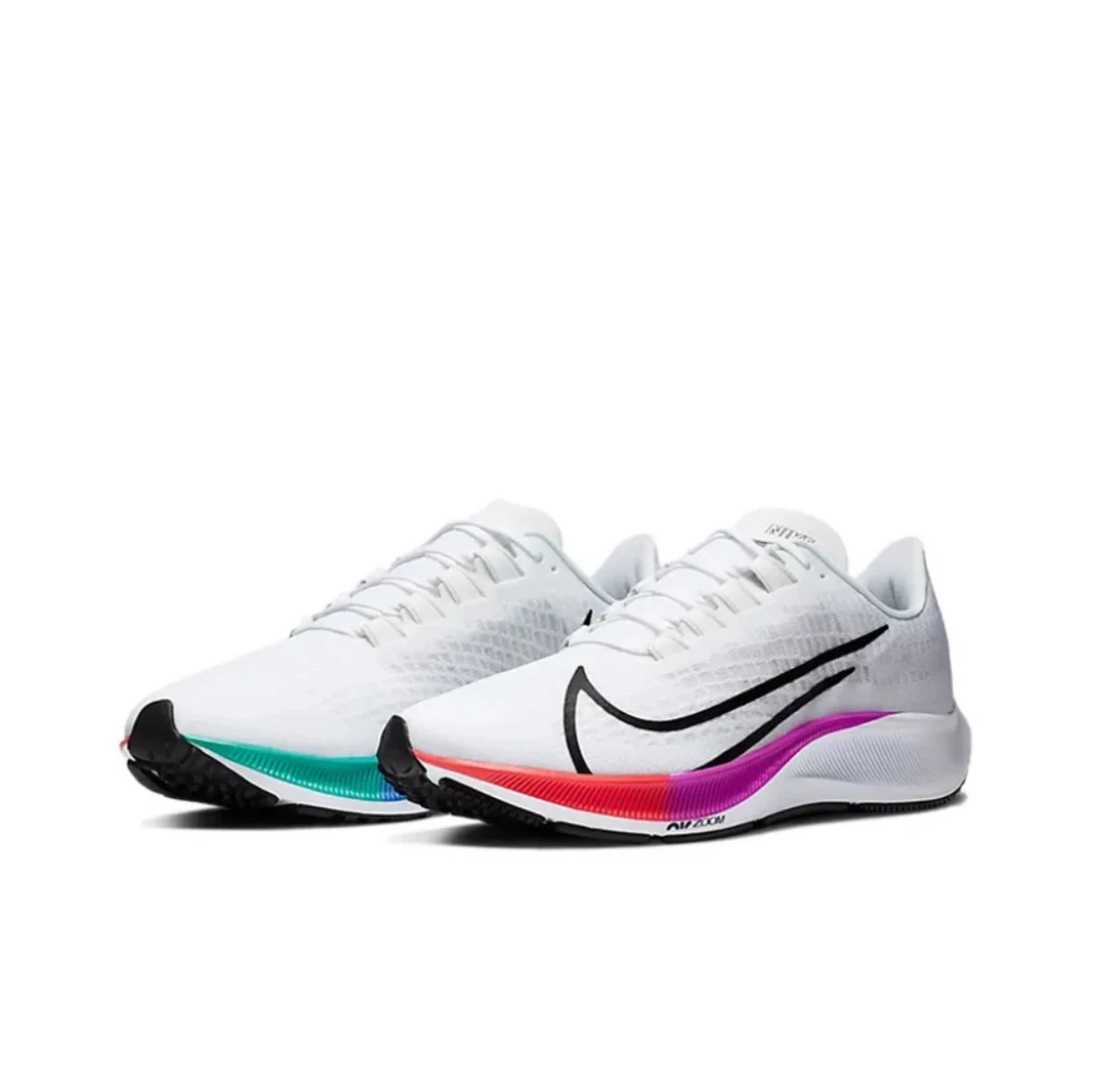 Nike Pegasus 37 marathon training men\'s running shoes wear resistant shock absorbing breathable white rainbow sneaker BQ9646-103