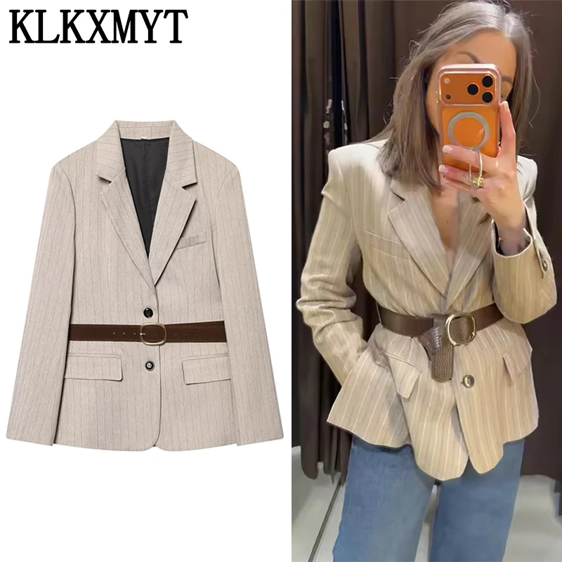 

KLKXMYT Women's Blazer With Belted Single Breasted Long Sleeve Blazers Coat 2026 Female Casual Commute Office Fashion Jacket ﻿ ﻿