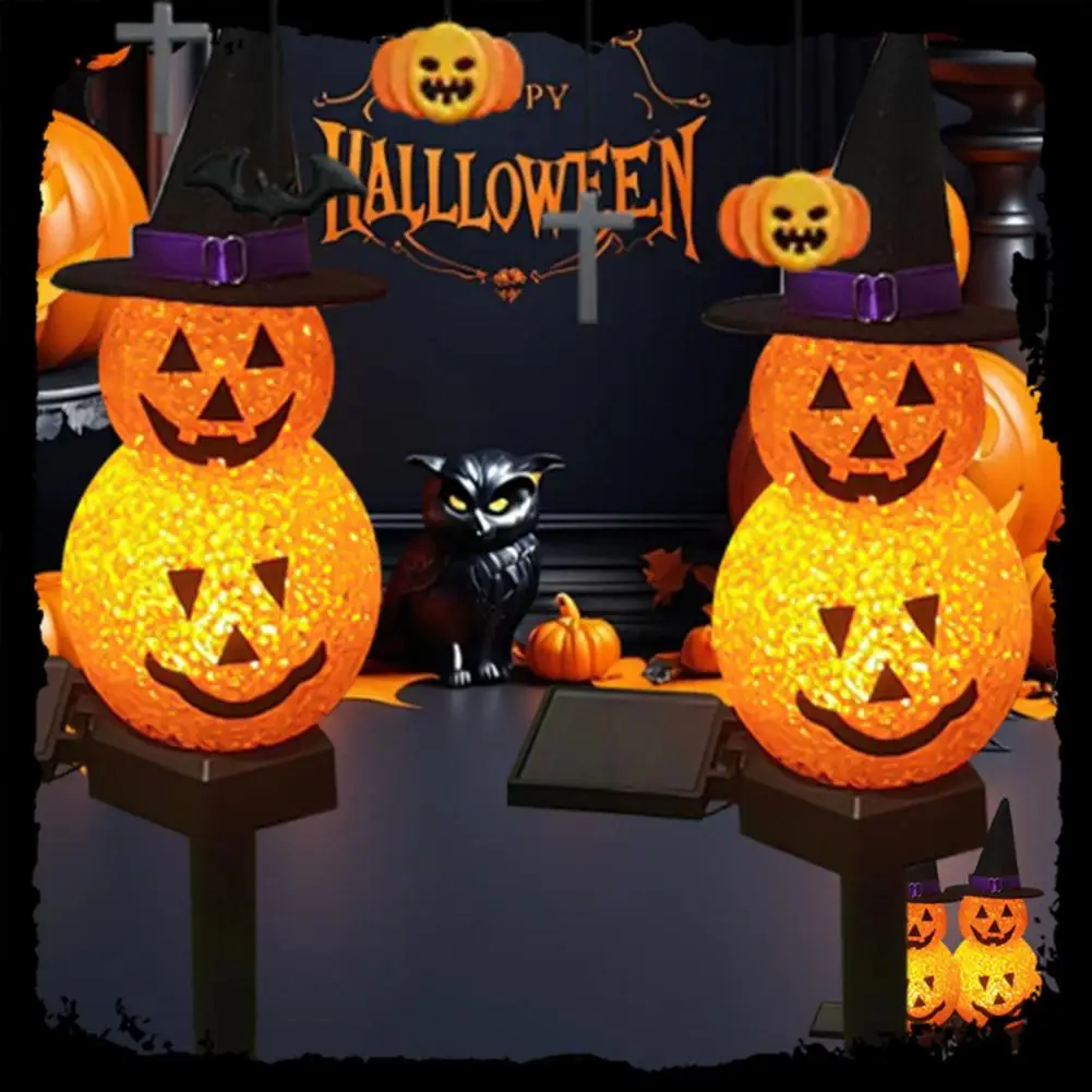 Luz de jardín impermeable de larga duración para exteriores, luces de estaca de calabaza Solar de Halloween escalofriantes para decoración al aire libre, resistente al agua