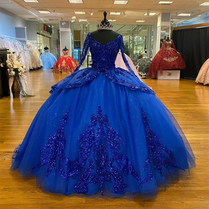 Lorencia Royal Blue Quinceanera Dress 2023 Ball Gown Long Sleeve Appliques Beading Sweet 16 15 Dress Vestidos De Fiesta YQD253